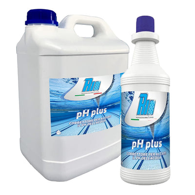Tanica di Rio pH Plus liquido, correttore alcalino professionale per innalzare il valore del pH della piscina, ideale per ristabilire l'efficacia del cloro sotto il valore 7,2.