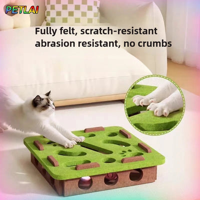 Cat Toy Felt Maze Box – Scatola Labirinto Interattiva in Feltro per Gatti, Gioco di Intelligenza con Fori "Dig Hole" e Palline con Campanello per Stimolazione Mentale del Gattino - Partenopet