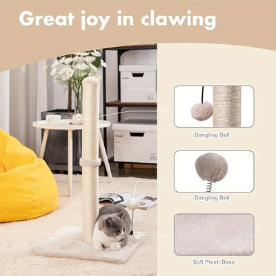 Tiragraffi a Colonna Premium Basic – Postazione in Sisal Naturale con Pallina Pendente per Gatti Indoor - Partenopet