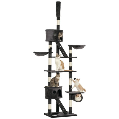 Albero Tiragraffi da Pavimento a Soffitto 240-260 cm per Gatti con Cucce, Tunnel e Pali in Sisal - dettaglio 2