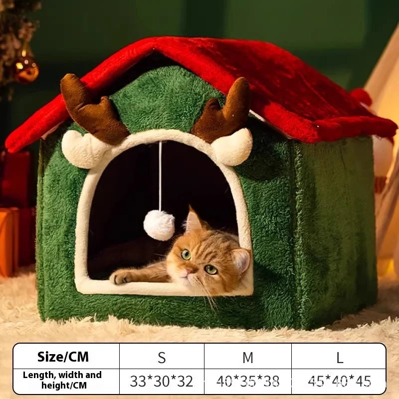 Cuccia Invernale per Gatti e Cani Piccola Taglia – Casetta Tenda Calda Foderata in Pile Spesso – Letto 4 Stagioni Lavabile e Rimovibile (Taglia S) - Partenopet