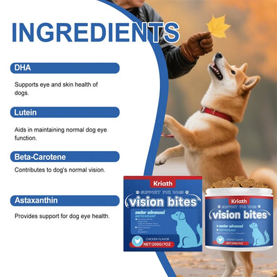 Kriath Vision Bites 200 g – Bocconcini per il Supporto della Vista del Cane con Luteina, DHA e Antiossidanti