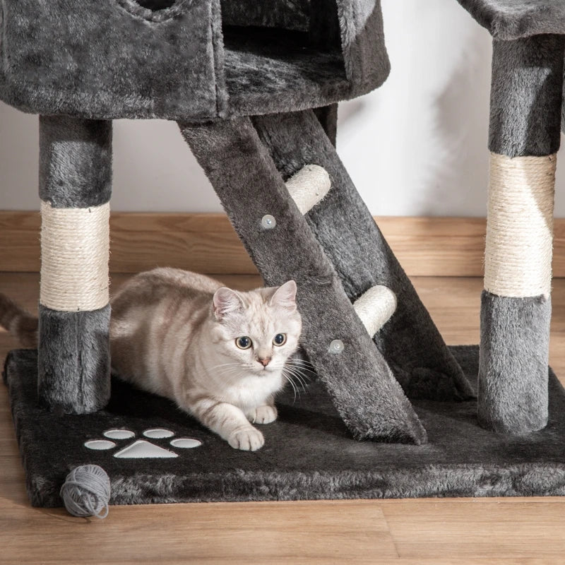 Albero Tiragraffi da Pavimento a Soffitto 240-260 cm per Gatti con Cucce, Tunnel e Pali in Sisal