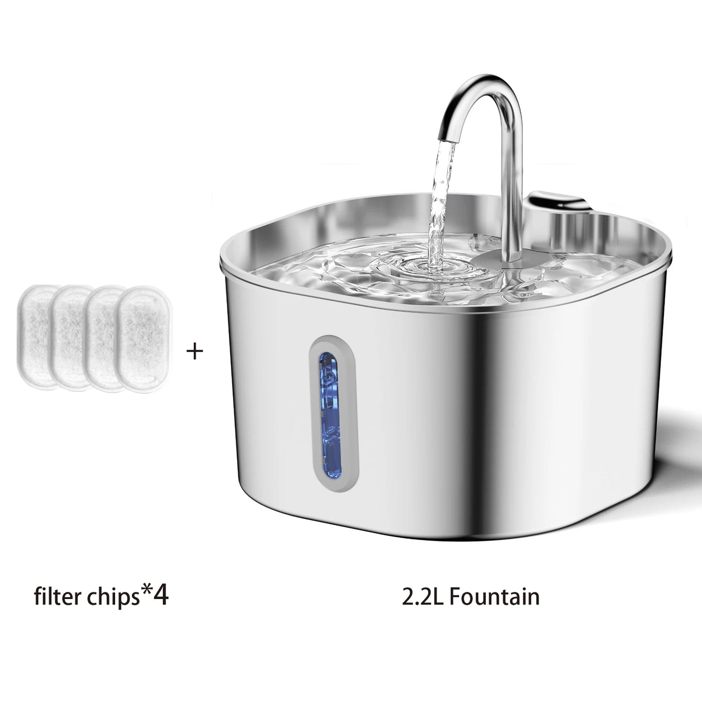 Fontanella Automatica 2,2 L in Acciaio Inox per Gatti e Cani con Filtro e Indicatore del Livello dell’Acqua