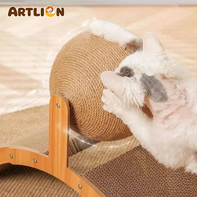 Sisal Rope Cat Scratching Ball – Gioco Tiragraffi a Palla per Gatti e Cuccioli in Corda di Sisal Naturale e Supporto in Legno (Salva-Mobili e Antistress) - Partenopet