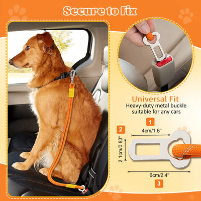 Cintura di Sicurezza per Cani in Auto con Doppia Corda | Guinzaglio Riflettente con Moschettone Girevole a - dettaglio 2