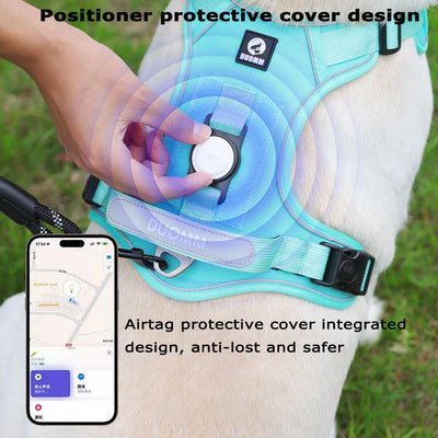 Pettorina per Cani con Porta AirTag e Guinzaglio | No Pull Riflettente M-XL