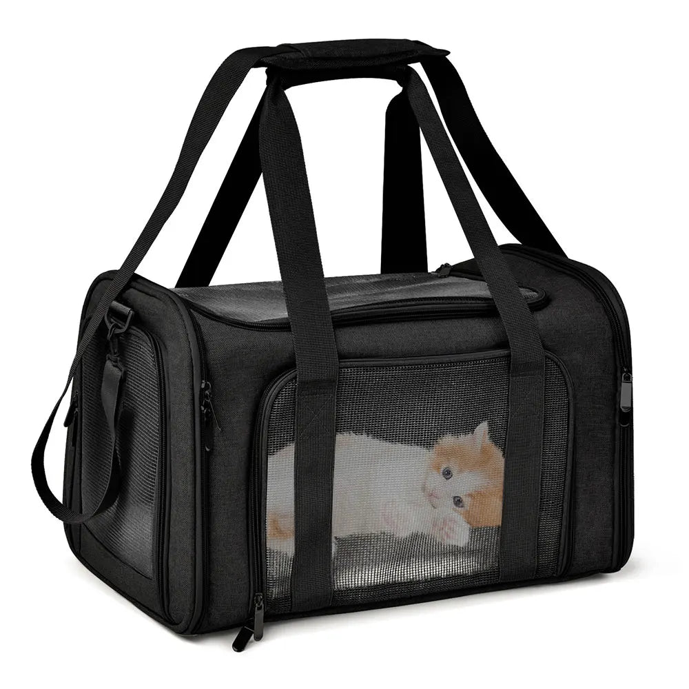 Trasportino Morbido per Cani e Gatti Omologato per Aereo – Borsa da Viaggio Impermeabile con Rete Antigraffio, Tracolla e Cuscino in Pile Removibile - Partenopet