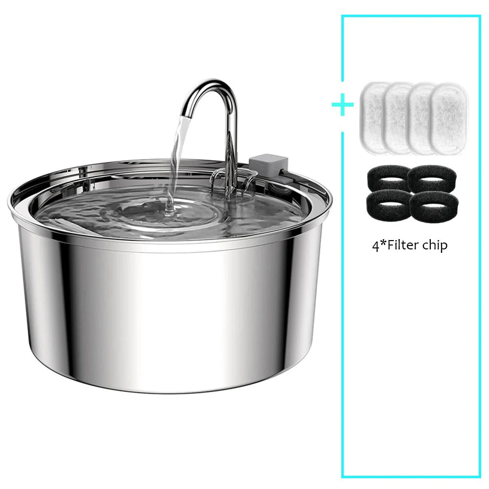 Fontanella per Cani e Gatti in Acciaio Inox | Distributore Automatico d'Acqua USB Silenzioso - Partenopet