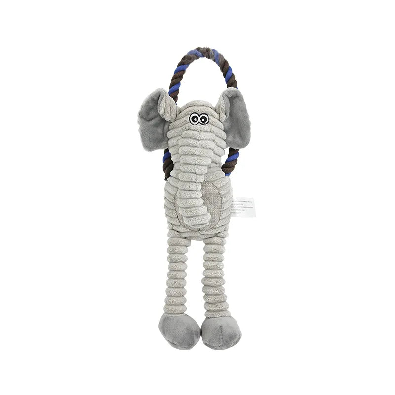 Gioco Premium per Cani | Peluche Animale (Scimmia/Leone/Elefante) con Corda in Nylon Resistente e Squittio - Partenopet