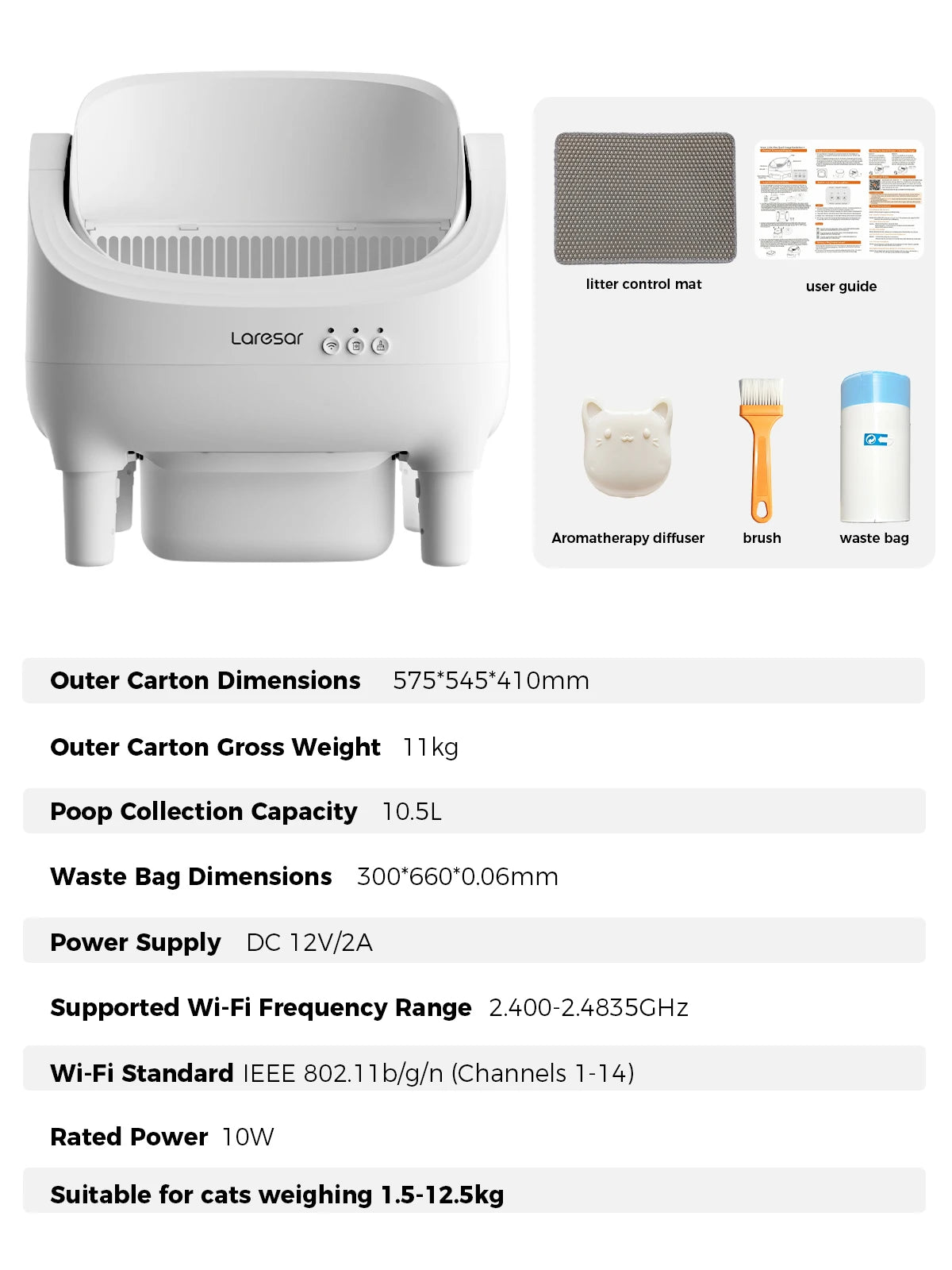 Laresar MINI-F Smart Litter Box – Lettiera Automatica Autopulente per Gatti con Monitoraggio App, Sensori Infrarossi e Aromaterapia