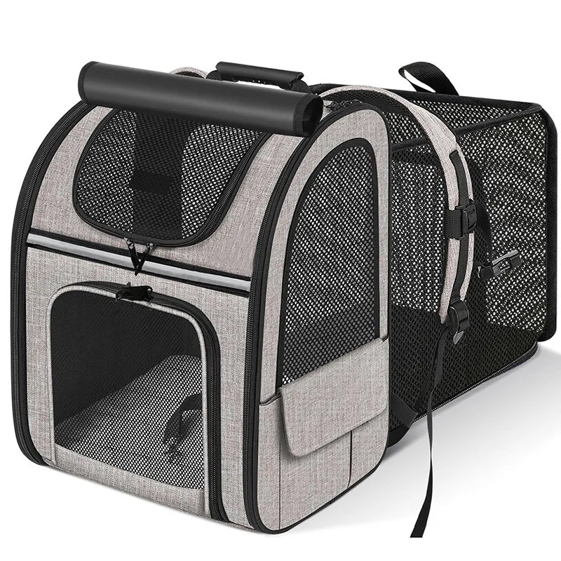 Zaino Trasportino Espandibile per Gatti e Cani di Piccola Taglia | Trasportino con Rete Traspirante, Parasole e Tasche Porta Accessori