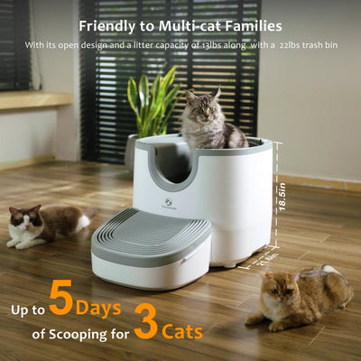 Lettiera Autopulente per Gatti con Design Aperto | Self-Cleaning Cat Litter Box Smart XXL - Partenopet