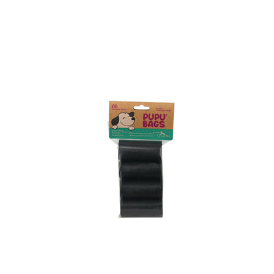 Confezione di 4 rotoli di sacchetti igienici neri, blu e verdi per cani Pupù Bags, sacchetti resistenti e inodori per la raccolta delle feci canine.