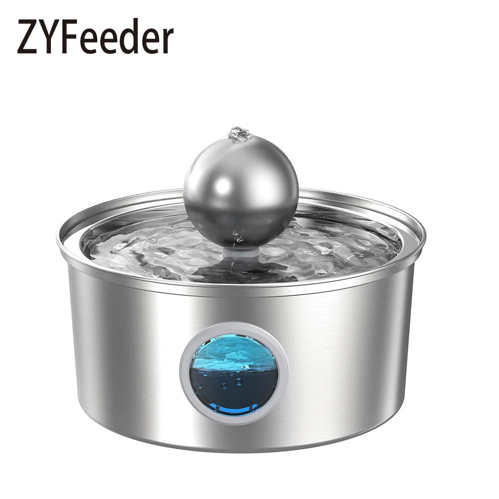 ZYFeeder Fontanella per Gatti e Cani 4L in Acciaio Inox 304 con Filtro e Indicatore Livello