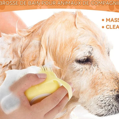 Spazzola da Bagno e Massaggio 3-in-1 per Cani e Gatti | Dispenser Shampoo in Silicone Morbido | Spazzola Gomma per Toelettatura e Pulizia Profonda