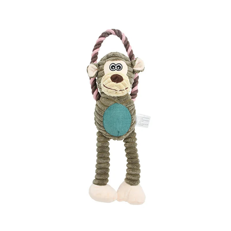 Gioco Premium per Cani | Peluche Animale (Scimmia/Leone/Elefante) con Corda in Nylon Resistente e Squittio - Partenopet