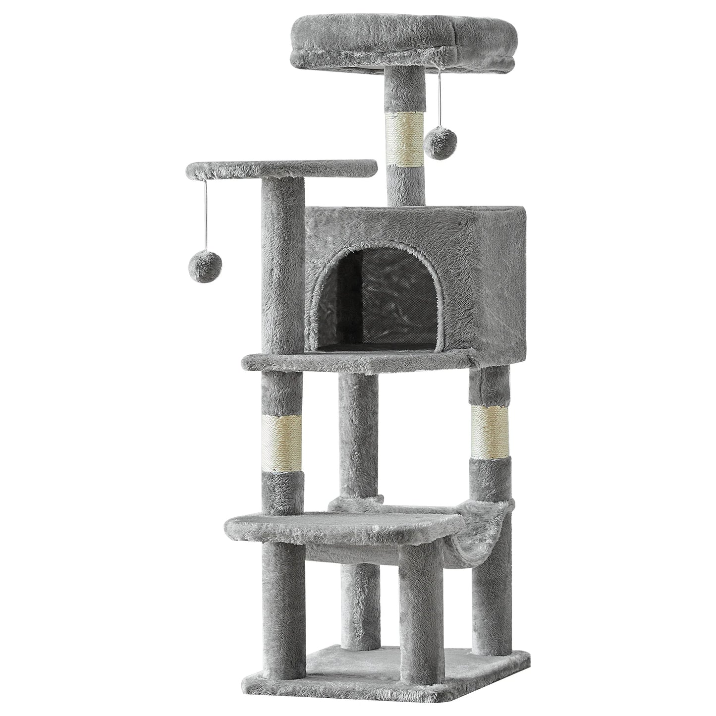Tiragraffi per Gatti Multi-Livello 112 cm con Cuccia, Amaca, Piattaforme e Tiragraffi in Sisal