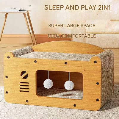 Tiragraffi 2 in 1 per gatti in cartone ondulato, funzione doppia cuccia e graffiatoio, design moderno e salvaspazio a due livelli, disponibile in 4 varianti.