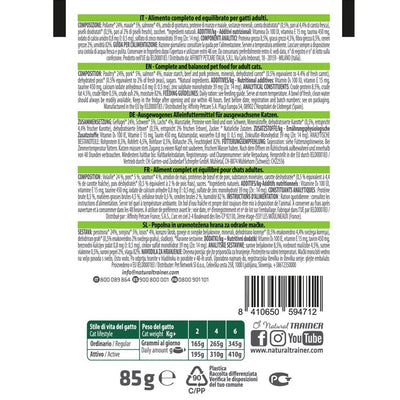 Bustina di alimento umido straccetti di salmone con verdure Trainer da 85 g