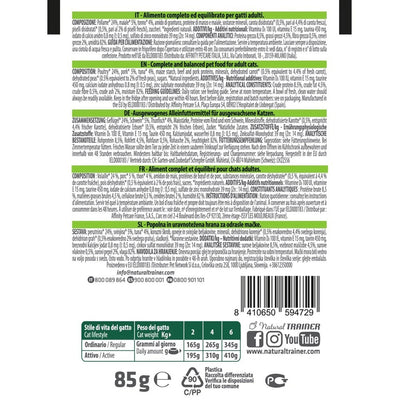 Bustina di alimento umido sfilaccetti di tonno con verdure Trainer da 85 g