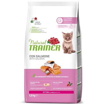 Busta di crocchette per gatti cuccioli con salmone e mirtillo rosso Trainer da 1,5 kg