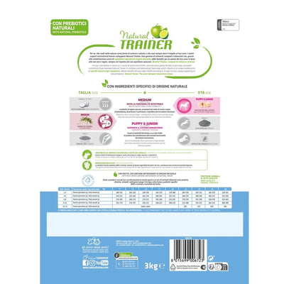 Busta di crocchette per cani cuccioli di taglia media al pollo Trainer da 3 kg
