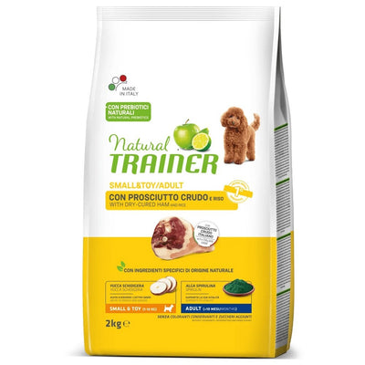 Busta di crocchette per cani di taglia piccola al prosciutto crudo Trainer da 2 kg