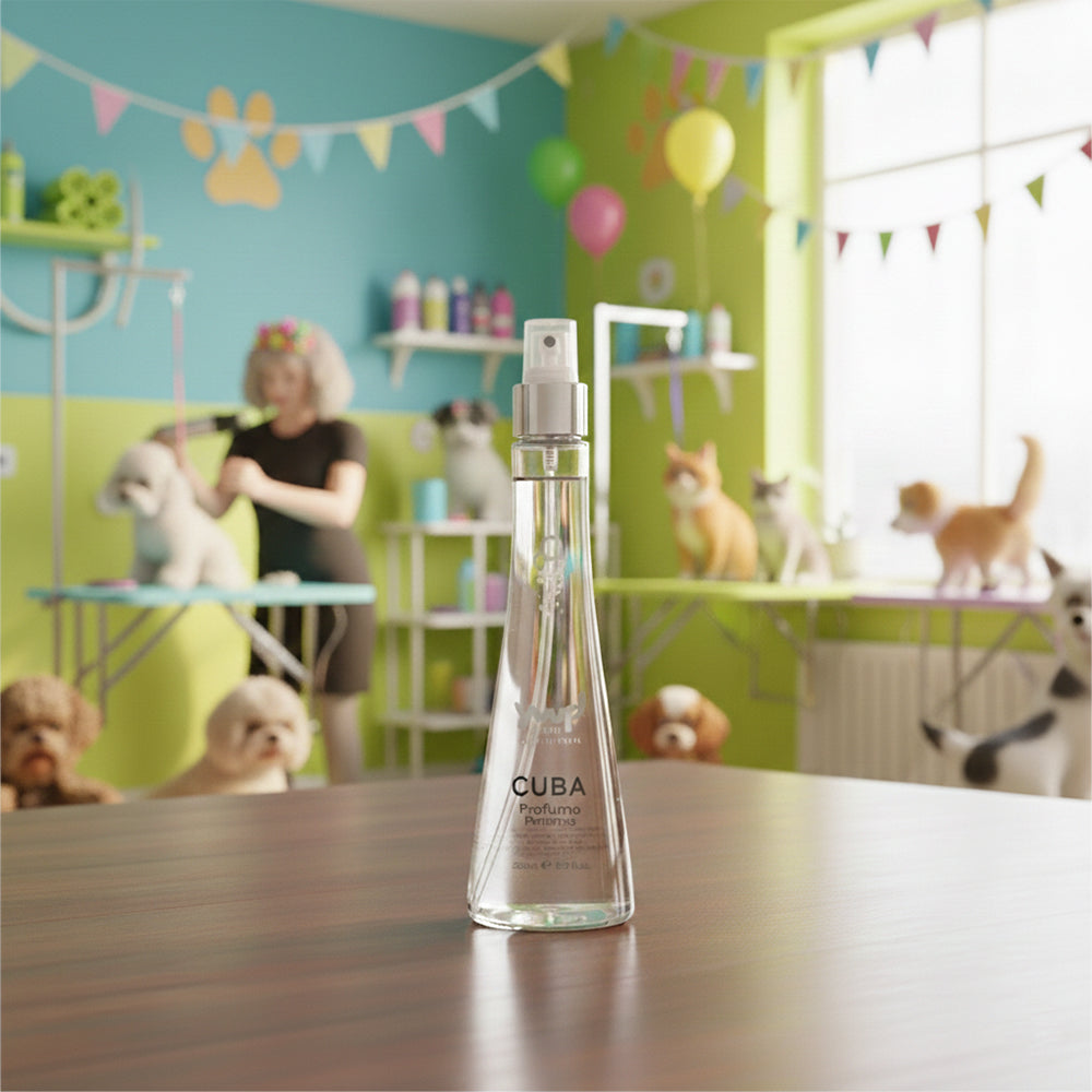 Flacone di Yuup Profumo Cuba da 250ml per cani e gatti, fragranza professionale con note di rum e tabacco per una freschezza a lunga durata