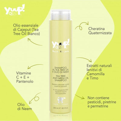 Bottiglia di shampoo per cani e gatti della Yuup al Tea Tree Oil che ha un effetto repellente naturale contro gli insetti da 250 ml