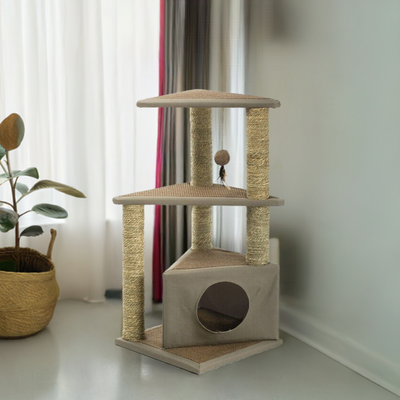 Imac Tiragraffi Cat's Den Tiragraffi per Gatti con Cuccetta e Gioco 40x40x84 cm