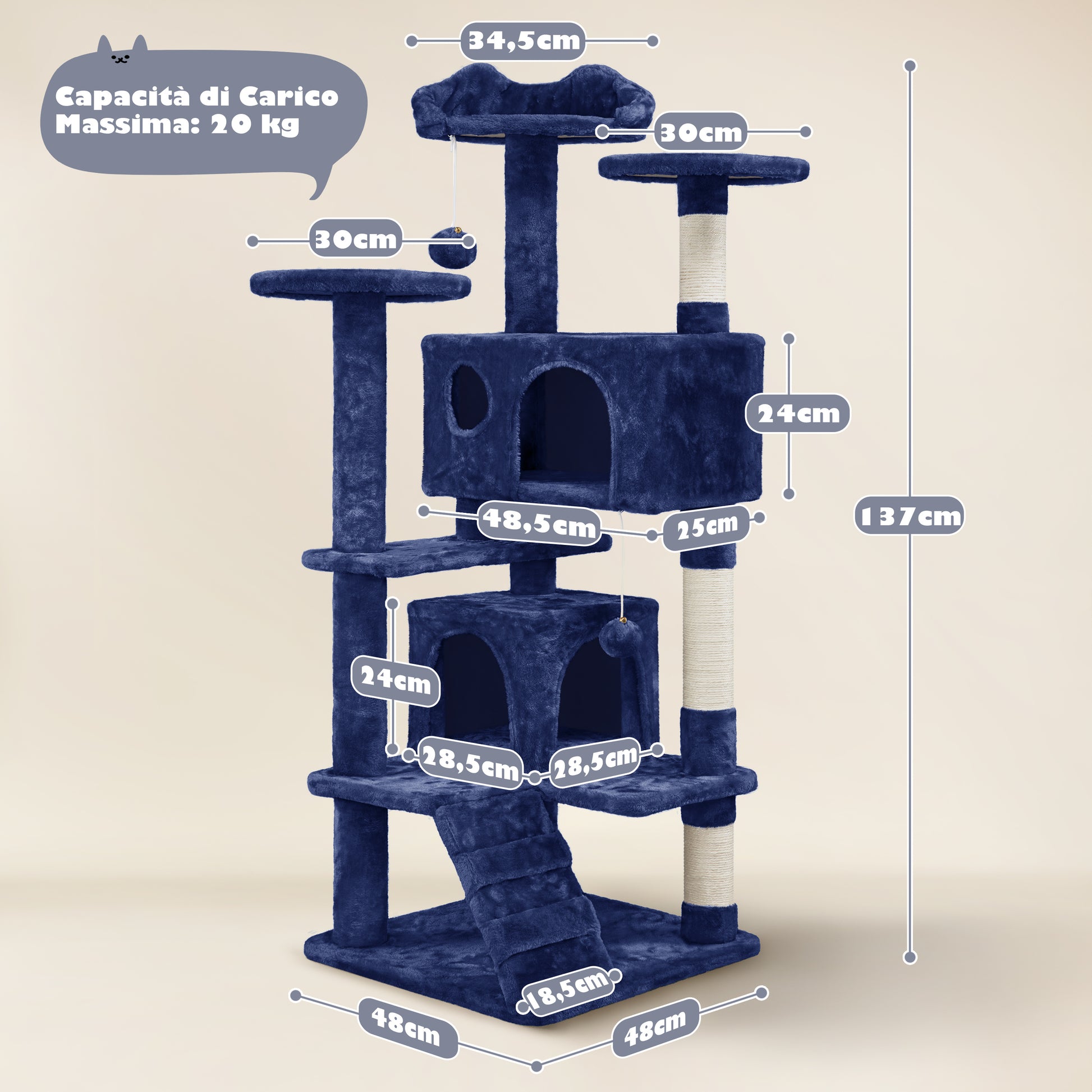 Albero Tiragraffi Multilivello con Cuscini, Cucce e Giochi | S / M / L - Partenopet