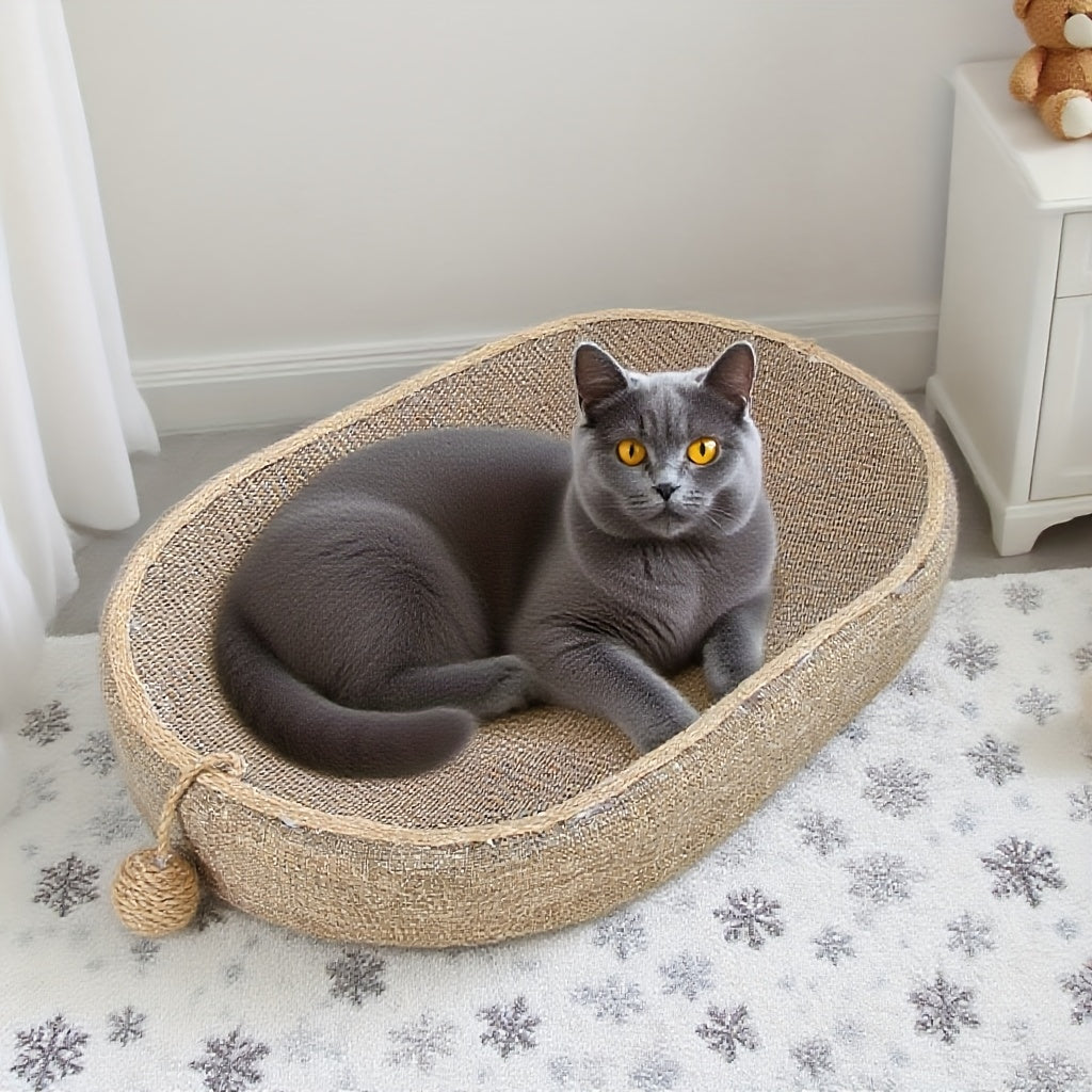 Tiragraffi in Juta per Gatti con Pallina | Cuccia e Gioco 57x36cm - Partenopet