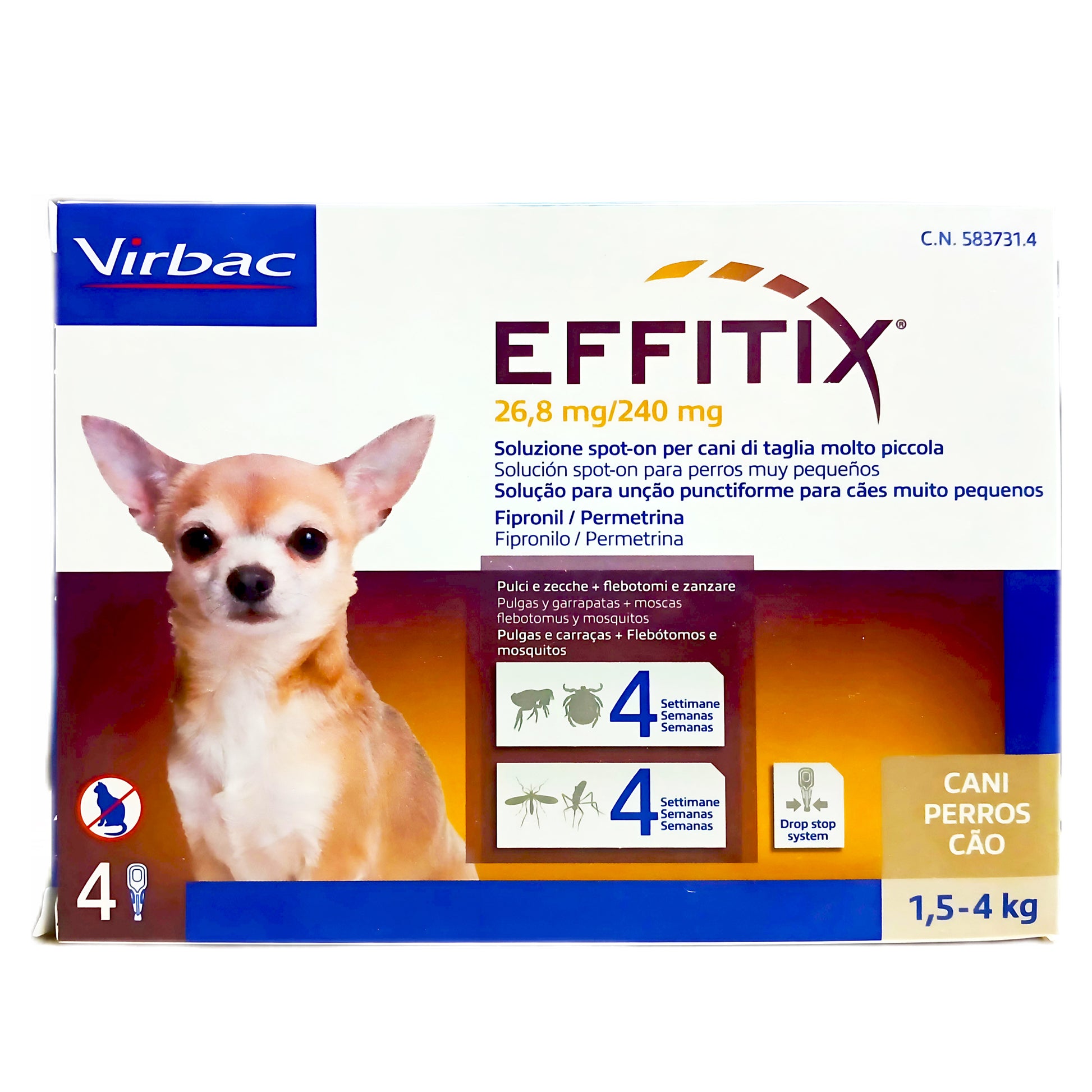 Virbac Effitix Antiparassitario per cani 1,5 - 4 kg 4 Pipette - Partenopet