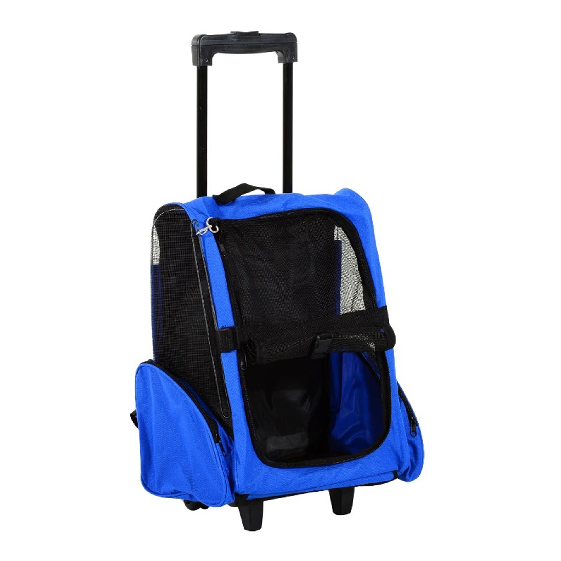 Trasportino Zaino 2 in 1 per Cani e Gatti con Tasche Laterali, Maniglia Telescopica e Ruote, 42x25x55cm - Partenopet