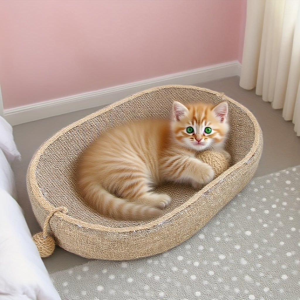 Tiragraffi in Juta per Gatti con Pallina | Cuccia e Gioco 57x36cm - Partenopet