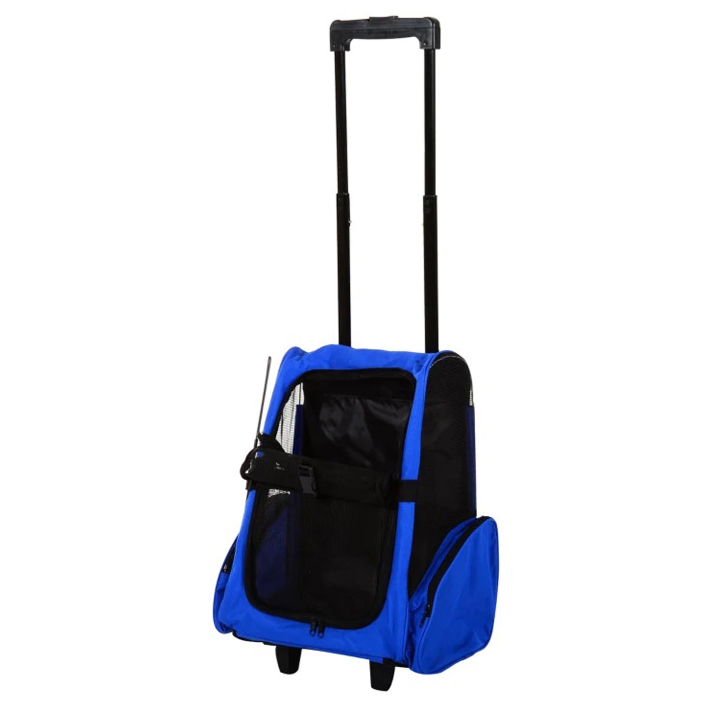 Trasportino Zaino 2 in 1 per Cani e Gatti con Tasche Laterali, Maniglia Telescopica e Ruote, 42x25x55cm - Partenopet