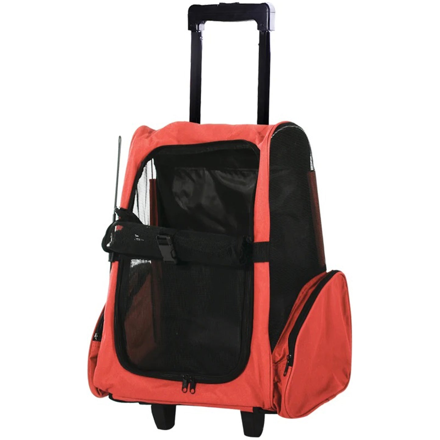 Trasportino Zaino 2 in 1 per Cani e Gatti con Tasche Laterali, Maniglia Telescopica e Ruote, 42x25x55cm - Partenopet