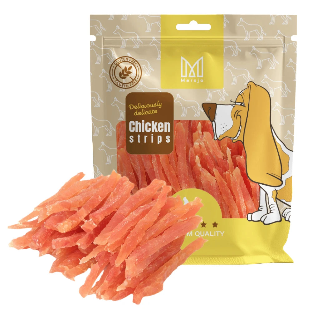 Strisce Morbide di Pollo per Cani MERSJO 500 g – Snack Premium con 92,2% Pollo