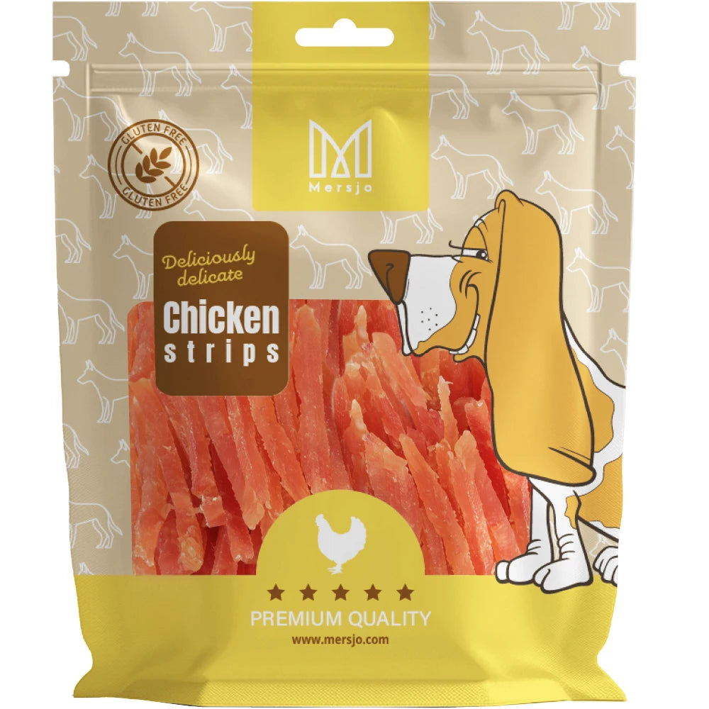 Strisce Morbide di Pollo per Cani MERSJO 500 g – Snack Premium con 92,2% Pollo