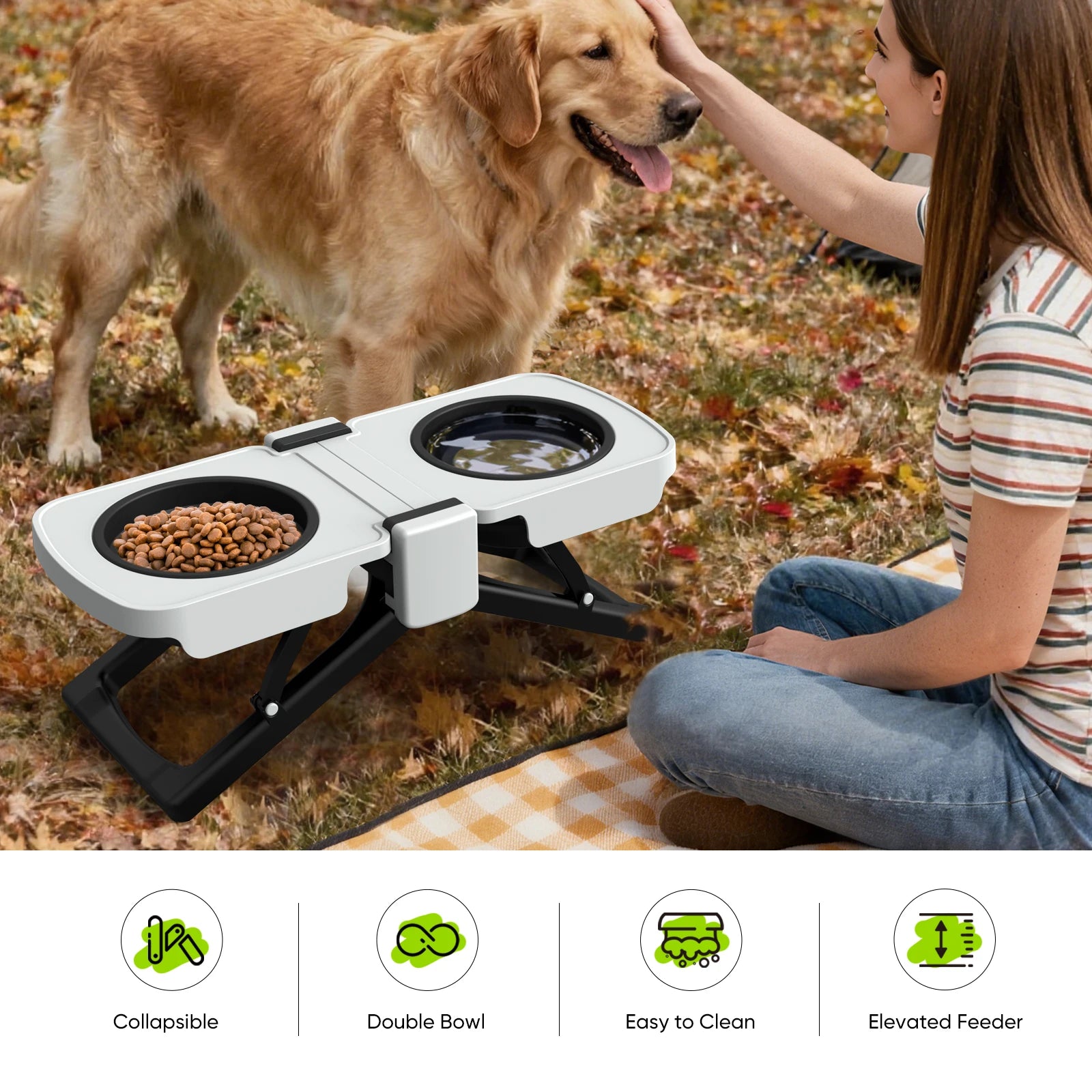 Ciotole Rialzate Pieghevoli per Cani da Viaggio | Doppia Ciotola in Silicone