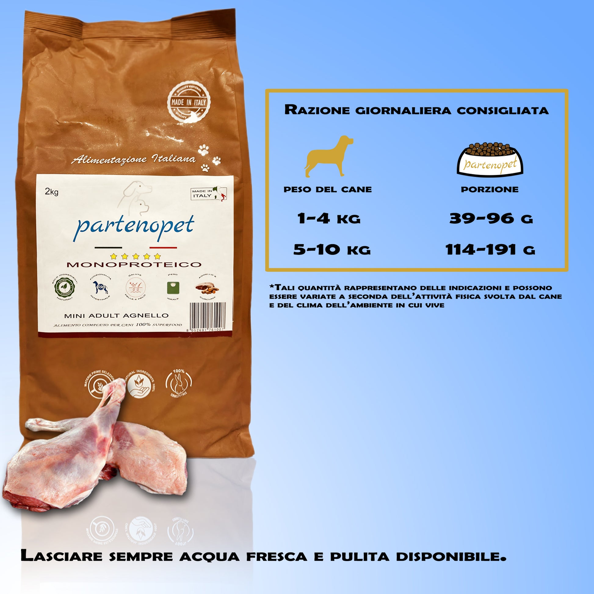 Partenopet Adult Mini Monoproteico Agnello e Zucca Crocchette per Cani 100% Naturali 2 kg - Partenopet