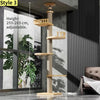 Albero tiragraffi cielo-terra regolabile in altezza per gatti, modello a torre multipiano con amache e cuccia, disponibile in 10 varianti di colore e design salvaspazio.