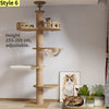 Albero tiragraffi cielo-terra regolabile in altezza per gatti, modello a torre multipiano con amache e cuccia, disponibile in 10 varianti di colore e design salvaspazio.