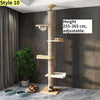 Albero tiragraffi cielo-terra regolabile in altezza per gatti, modello a torre multipiano con amache e cuccia, disponibile in 10 varianti di colore e design salvaspazio.