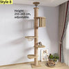 Albero tiragraffi cielo-terra regolabile in altezza per gatti, modello a torre multipiano con amache e cuccia, disponibile in 10 varianti di colore e design salvaspazio.