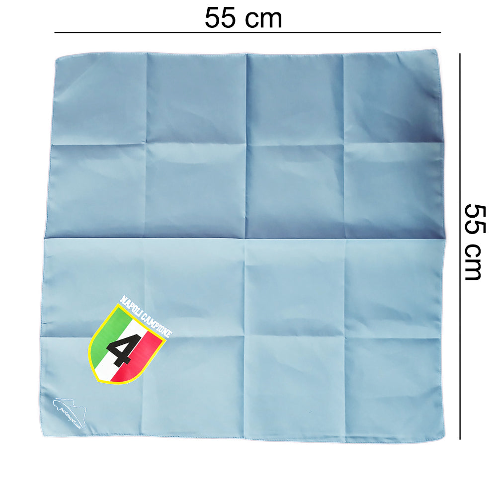 Bandana per cani con la scritta Napoli Campione e lo scudetto tricolore con il numero 4 all'interno di colore azzurra