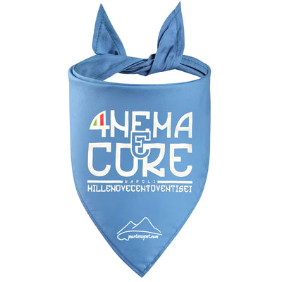 Bandana per cani con la scritta 4nema e Core dove il numero 4 sostituisce la lettera A di colore azzurro