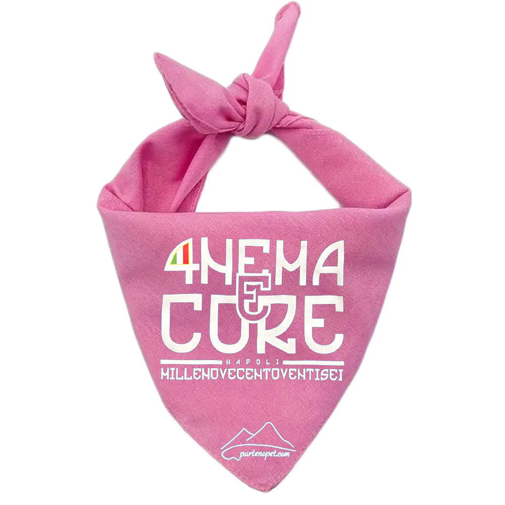 Bandana per cani con la scritta 4nema e Core dove il numero 4 sostituisce la lettera A di colore rosa