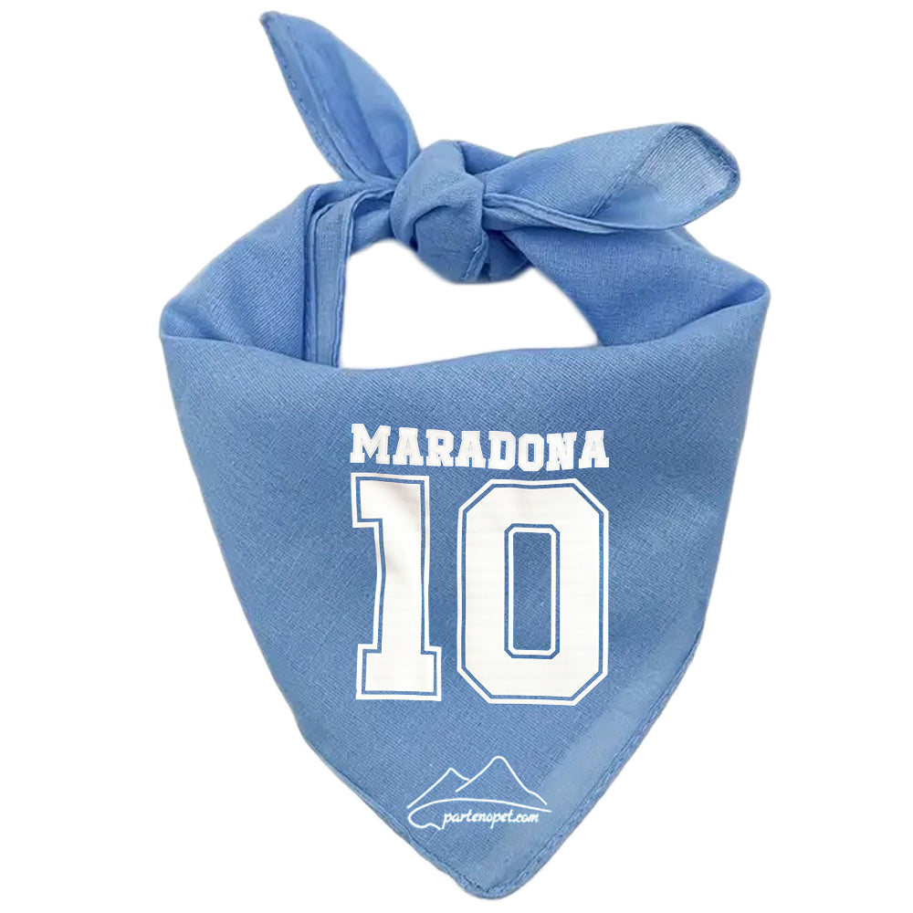 Bandana per cani con la scritta Maradona e il numero 10 colore azzurro
